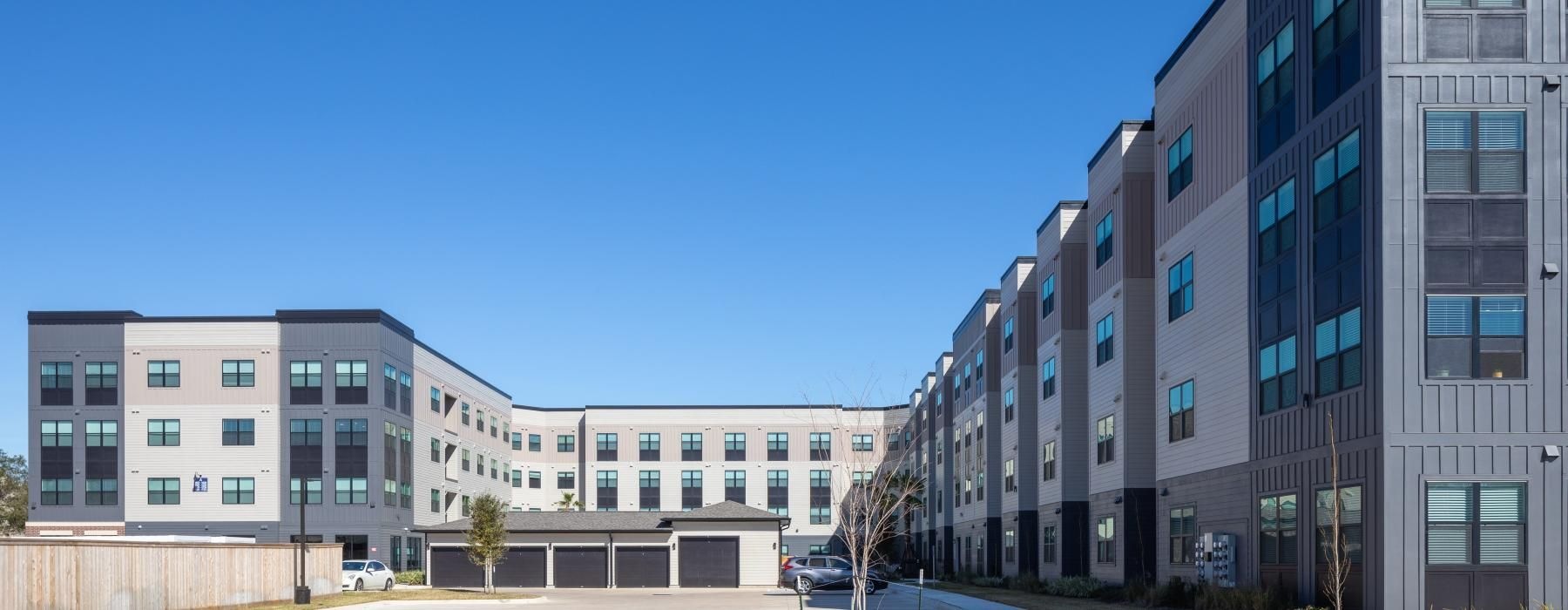 a building with a parking lot